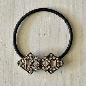 Vintage Art Deco PL gold tone rhinestone hair band accessory, pony hair band